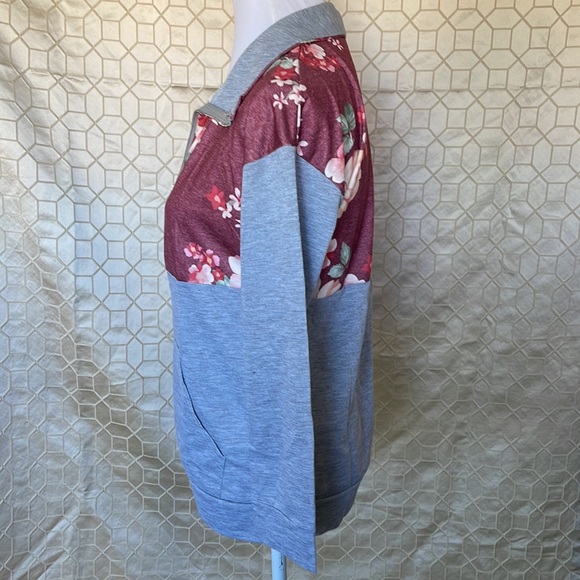 AlvaQ Sweatshirt Casual Long Sleeve Quarter Zip Color Block Floral Pullover S - Picture 13 of 16